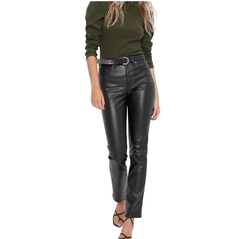Gap Women’s black high rise vintage faux leather pants, stretch, Size 0/25R